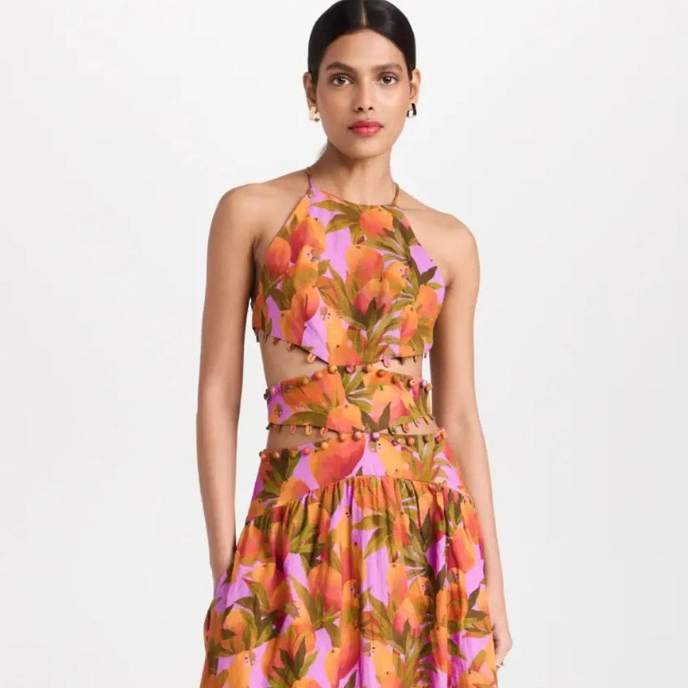 NEW NWT FARM Rio  Mango Macaws Midi Dress  (L)